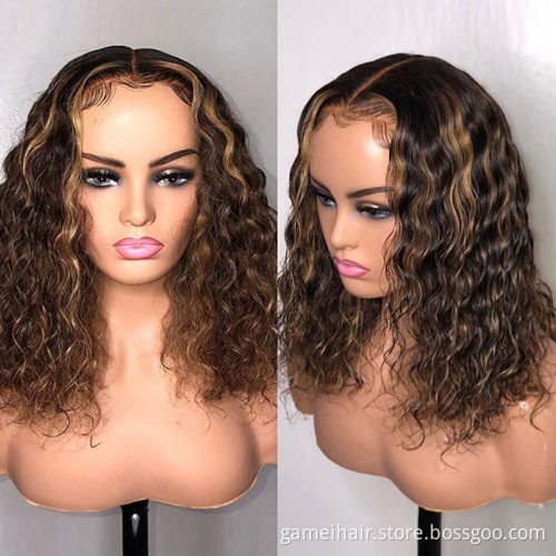 short curly wig 8- 32 inch peruvian full machine made 100% vendors pre plucked4/27 Piano Colored Highli curly human hair bob wig